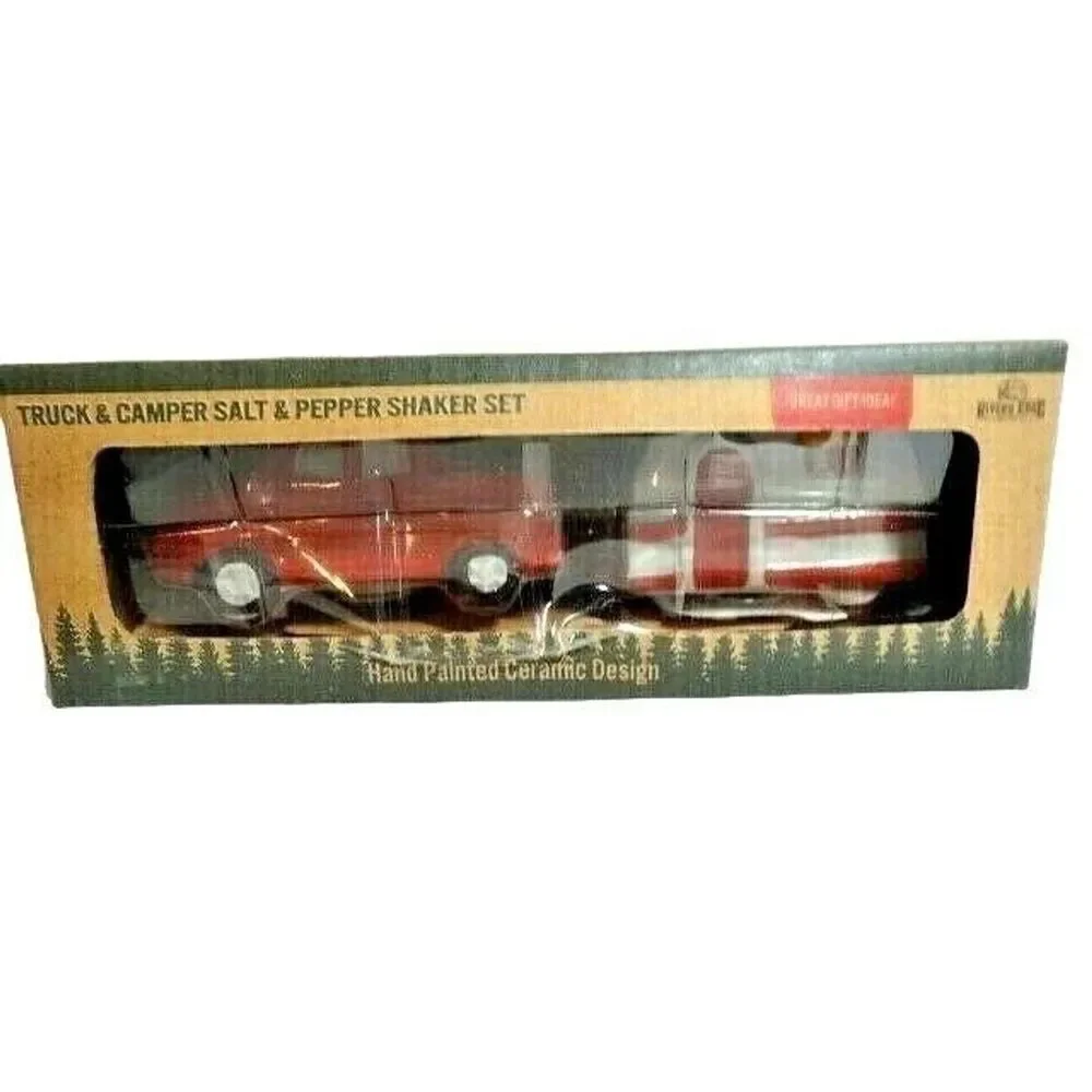 Red Truck and Retro Trailer Salt Pepper Shakers Ceramic Kitchen RV Camper Gift